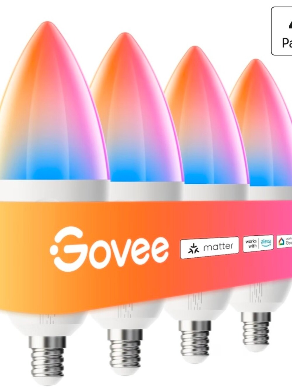 Govee E12 Led Bulb, Color Changing Candelabra Bulbs 450 LM, 80 CRI, 4 Pack